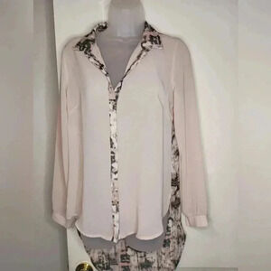 LUSH‎ Artsy Sheer Office S Pastel Animal Print pink blush Mobwife Tunic top